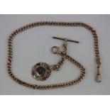 A 9ct gold watch chain with clasp, fob and medallion, 21.5g