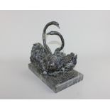 William Henry Hayter (20th century), a bronze sculpture of two swans on rectangular marble base with
