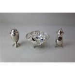 A George III silver pepper pot makers Peter and William Bateman London 1793, a George V silver