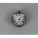 A Victorian silver pocket watch with Roman numerals (a/f) Birmingham 1891