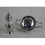 A George III silver pepper caster baluster shape, London 1766, 1.9oz 11.5cm together with a two-