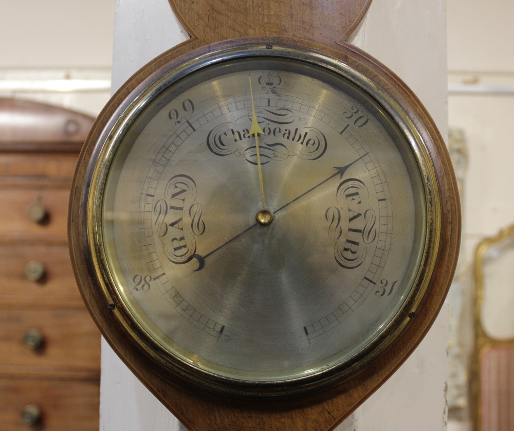 A 19th century mahogany and marquetry inlaid wheel barometer and thermometer 97cm high (a/f) - Image 2 of 2