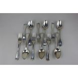 A set of six George IV silver Fiddle and Thread pattern dessert spoons and six dessert forks maker