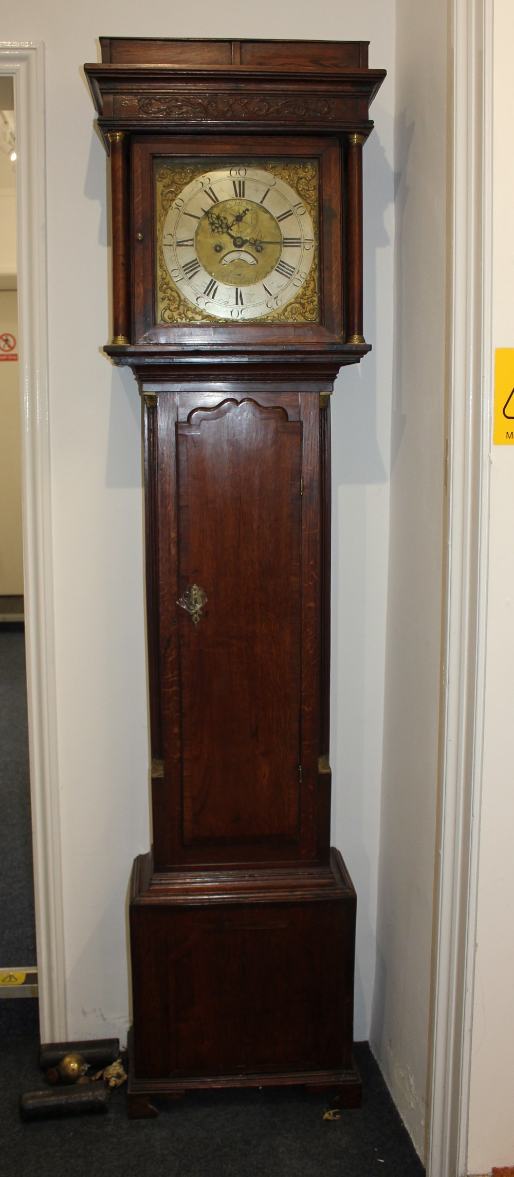 A George III crossbanded oak eight-day longcase clock by Thomas Brown of Baschurch, square hood with - Image 2 of 3