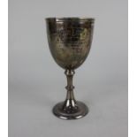 An Edward VII silver trophy goblet with presentation inscription on knopped stem, maker Roberts