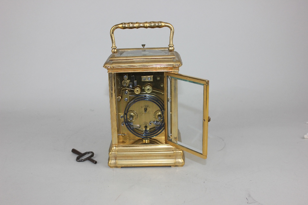 A brass cased repeater carriage clock by Berger, striking on a gong, 18.5cm high, with key - Image 2 of 2