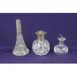 A George V silver mounted glass scent bottle with hinged domed lid and glass stopper, maker Henry