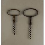 Two straight pull 'Cellermans' corkscrews with brass and steel oval finger hole handles, 13.5cm