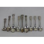 Three George IV silver egg spoons London 1829, a Victorian Kings pattern cruet spoon 1846, Kings