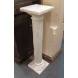 A white marble column on square plinth, with detachable square top 87cm high, top 24.5cm by 24.5cm