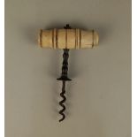 A 19th century easer corkscrew with small button and steel shank, turned bone handle, 14cm