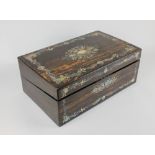 A Victorian coromandel writing box, the lid and front inlaid in mother of pearl and abalone with