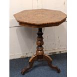 A late 19th century Sorrento parquetry inlaid centre table, with octagonal top profusely decorated