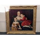 19th century school, portrait of a mother and two children, oil on canvas, unsigned, 93cm by 101cm