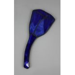 An Art Nouveau blue enamel and lead glazed hand mirror formed as a flower