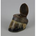 A copper mounted horse's hoof inkwell
