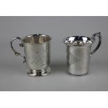 An Edward VII silver christening mug with engraved decoration and initials, maker Henry Williamson