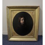 Adolphe-Felix Cals (French 1810-1880), portrait of a young girl, in oval mounted frame, oil on