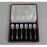 A cased set of six silver Hallmark collection coffee spoons each hallmarked from six British assay