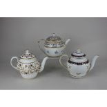 Two Worcester Flight period porcelain teapots, both of wrythen form, decorated in cobalt blue and