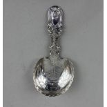 A George III silver caddy spoon by Cocks and Bettridge with engraved hoof shaped galleried bowl,