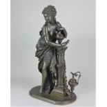 After Mathurin Moreau (1822-1912), a bronze sculpture of a classically dressed woman beside a column