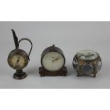 Two Swiza miniature clocks, one a novelty example formed as a ewer 13.5cm high, together with a gilt