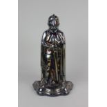 A novelty metal knight in armour fireside tools stand with brush, shovel and tongs 36cm high