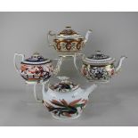 Four 19th century ceramic teapots to include a New Hall teapot, pattern 1085, decorated with pine