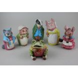 Four Rye Pottery Beatrix Potter style figures by David Sharp, all verso inscribed tallest 22cm high,