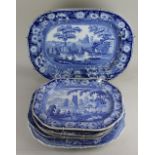 A collection of seven 19th century blue and white transfer printed serving platters, to include Wood