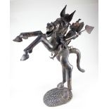 An African cast brass model of a horse and rider holding a spear, believed from Foumbam, Cameroon,