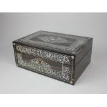 A Victorian coromandel and mother of pearl inlaid sewing box, with fabric lined interior
