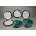 Six Wedgwood of Etruria and Barlaston kidney shaped leaf dishes, transfer and impressed marks