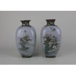 A pair of Japanese cloisonne vases decorated with flowers and birds on grey ground 24.5cm high (a/
