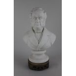 A Parian bust of a gentleman on socle base, 31cm high, with an associated hardwood stand