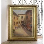 Egi, Continental sunlit courtyard, oil on canvas, signed 39cm by 29cm