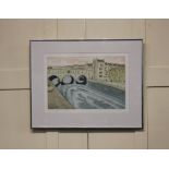 John Brunsdon (1933-2014), Pulteney Bridge, Bath, limited edition coloured etching, numbered 52/