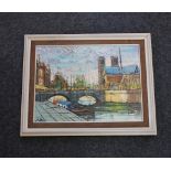 Late 20th Century School view of the Seine with Notre Dame, Paris, oil on canvas, indistinctly