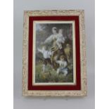 After Bernhard Plockhorst (1825-1907), a framed glass plaque with coloured print of woman and