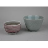 Nic Harrison, a Nick Harrison pink and green glazed tea bowl, on small circular foot, 8.5cm