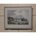 Denis Dellow, coastal view of Gravesend Town Pier, Kent, watercolour, signed and dated 80, verso