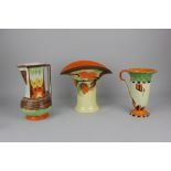 A Myott, Son & Co. hand painted vase of flared trumpet form, decorated with a branch, 21cm high,