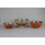 Three Adams 'Cries of London' ceramic bowls, orange ground, largest 22cm diameter