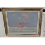 Vic Ellis (1921-1984), steam ship, oil on canvas, signed 29cm by 39cm