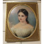 Follower of John Wood (1801-1870), head and shoulders portrait of a young lady dressed in white,