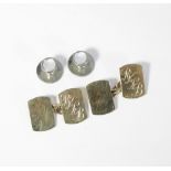 A pair of 9ct gold cufflinks bearing initials RKLB 7g, together with a pair of white metal and
