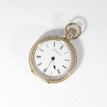 A lady's 9ct gold open face pocket watch by Marsh & Co Birmingham white enamel dial with Roman
