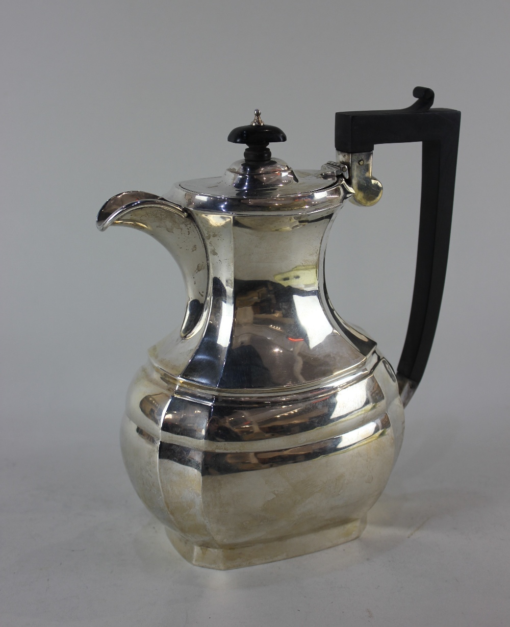 A George V silver coffee pot baluster shape with engraved initials, maker Joseph Gloster Ltd,