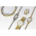 A Favre Leuba ladys stainless steel wristwatch set with marcasites, and three other ladys
